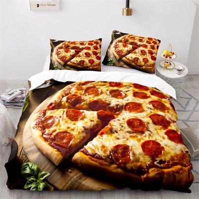 Kreativer Fast Food Bettbezug Pizza Hamburger Druck Bettdeckenbezug Mikrofaser Bettwäscheset King Queen für Kinder Teenagerzimmer Deko