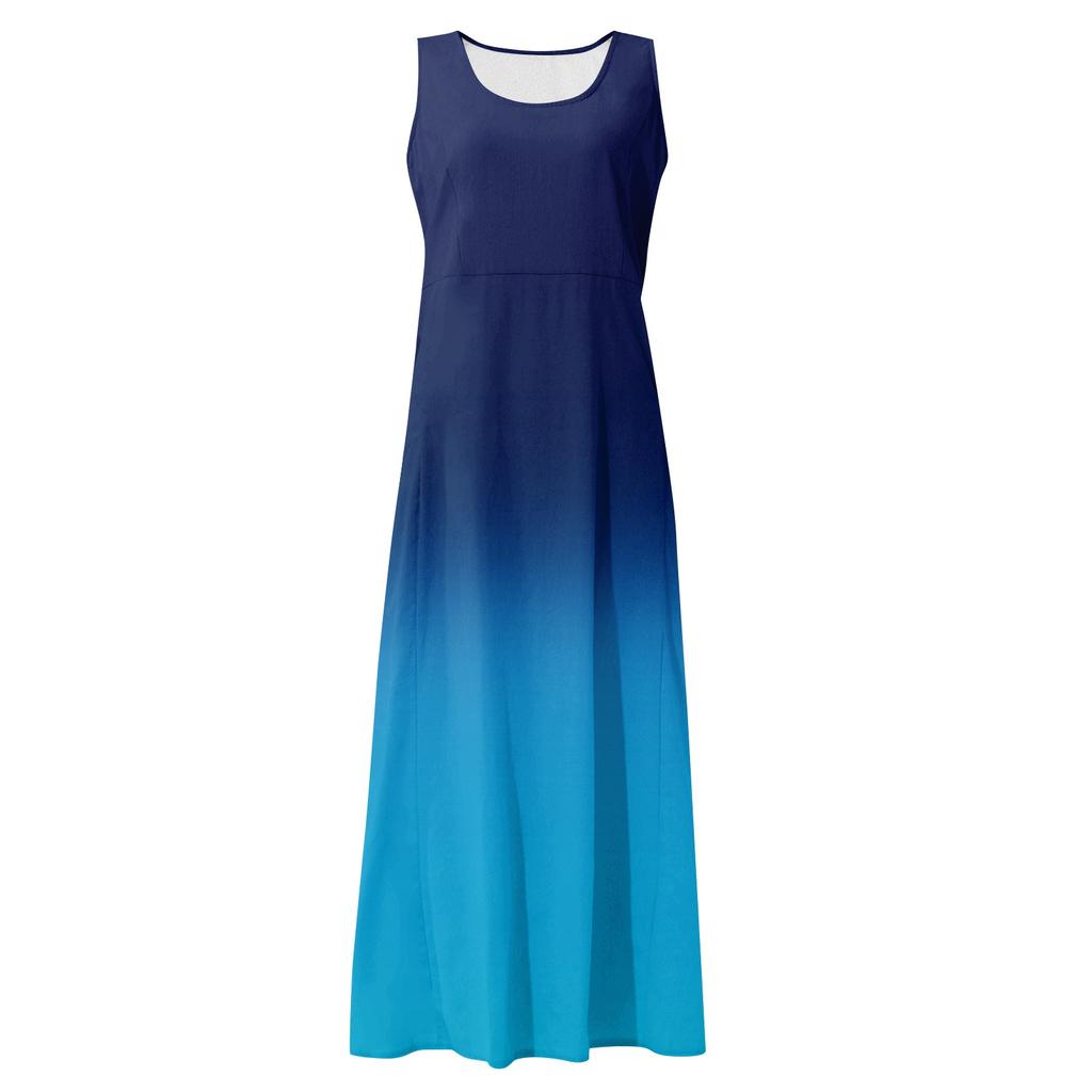 Women's Summer Casual Round Neck Printed Sleeveless Dress With Pockets