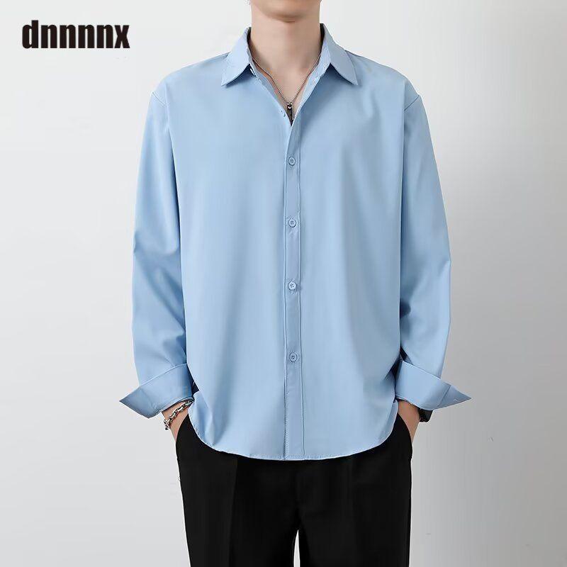 Frühling Schön Locker Einfarbig Vielseitig Lässig Eis Seide Langärmliges Hemd für Männer Frauen
