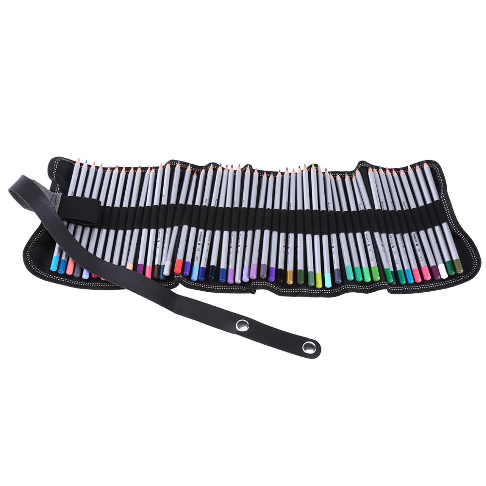 Black Portable Fabric Pencil Wrap Roll Up Multi purpose Pouch Holder (48 Slots)