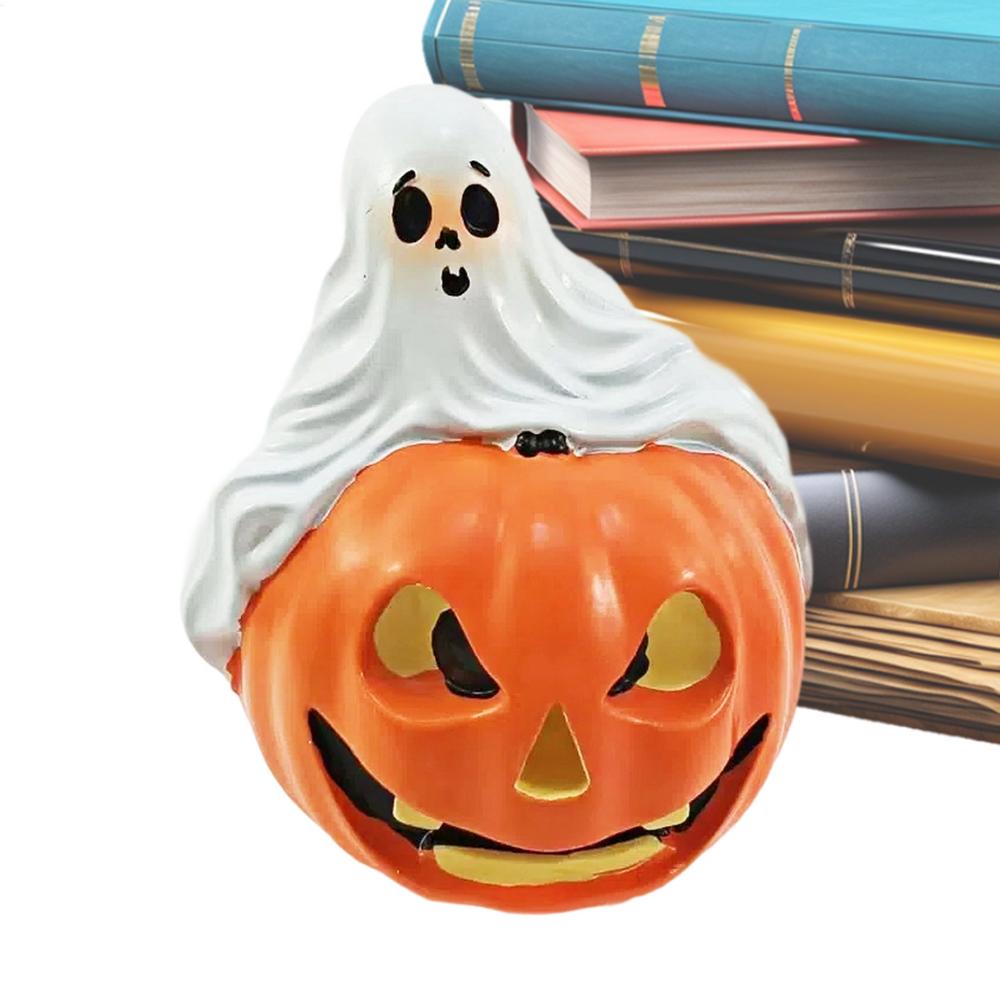 Halloween Ghost Figurine Ghost With Pumpkin Desk Ornament Spooky Resin Sculpture Desk Display Ornaments For Bedroom Entryway