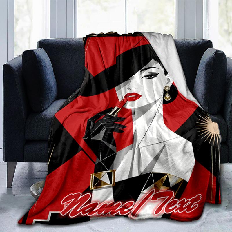 1PC Custom Name Vintage Glamour Woman outdooor Flannel blankets Throw Blanket All-Season Throw Gift Bedspread for Couch, Bed, Camping Holiday Birthday