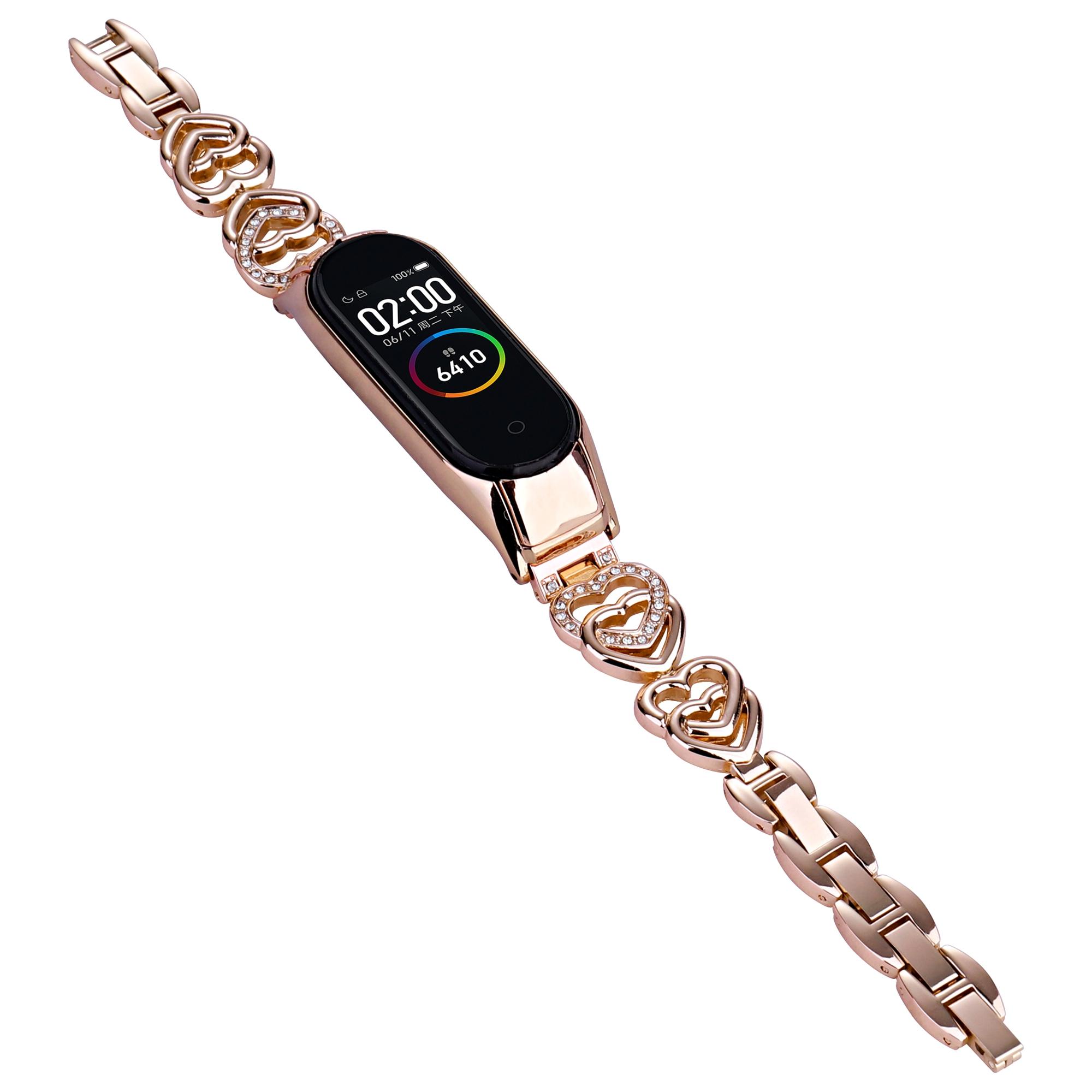 

For Xiaomi Mi Band 3/Band 4 Metal Watch Strap Rhinestone Decorated Watch Band Black
