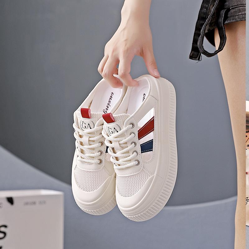 Korean version of the new summer half-tray white shoes for women's ins breathable student height-increasing casual shoes for women's street shooting