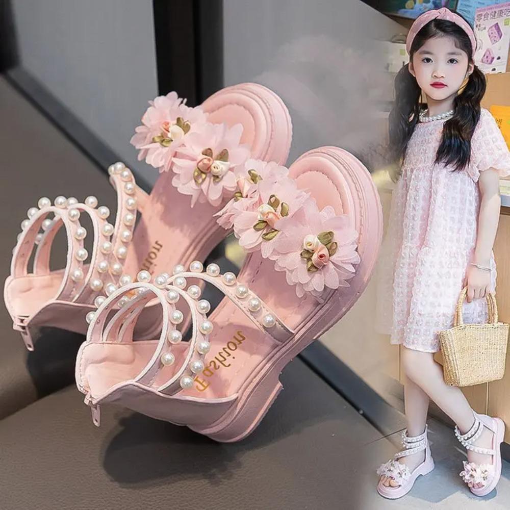 Girls Summer Sandals Soft Bottom Toe-Open Cute Princess Shoes Middle Large Children Little Girls Student Beach Shoes