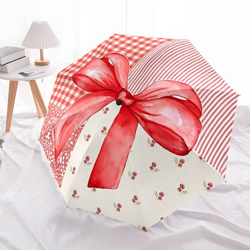 1pc Bow PrintAutomatic Open/close Folding Umbrella, Compact Portable Travel Umbrella, Perfect Birthday/Holiday, Cute Umbrella y019