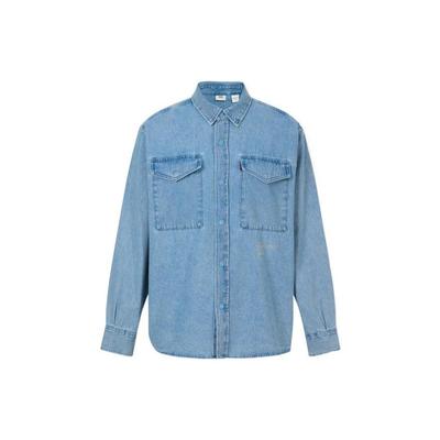 Levis Solid Color Letter Denim Long Sleeve Shirt Men Shirts Blue A6386-0000