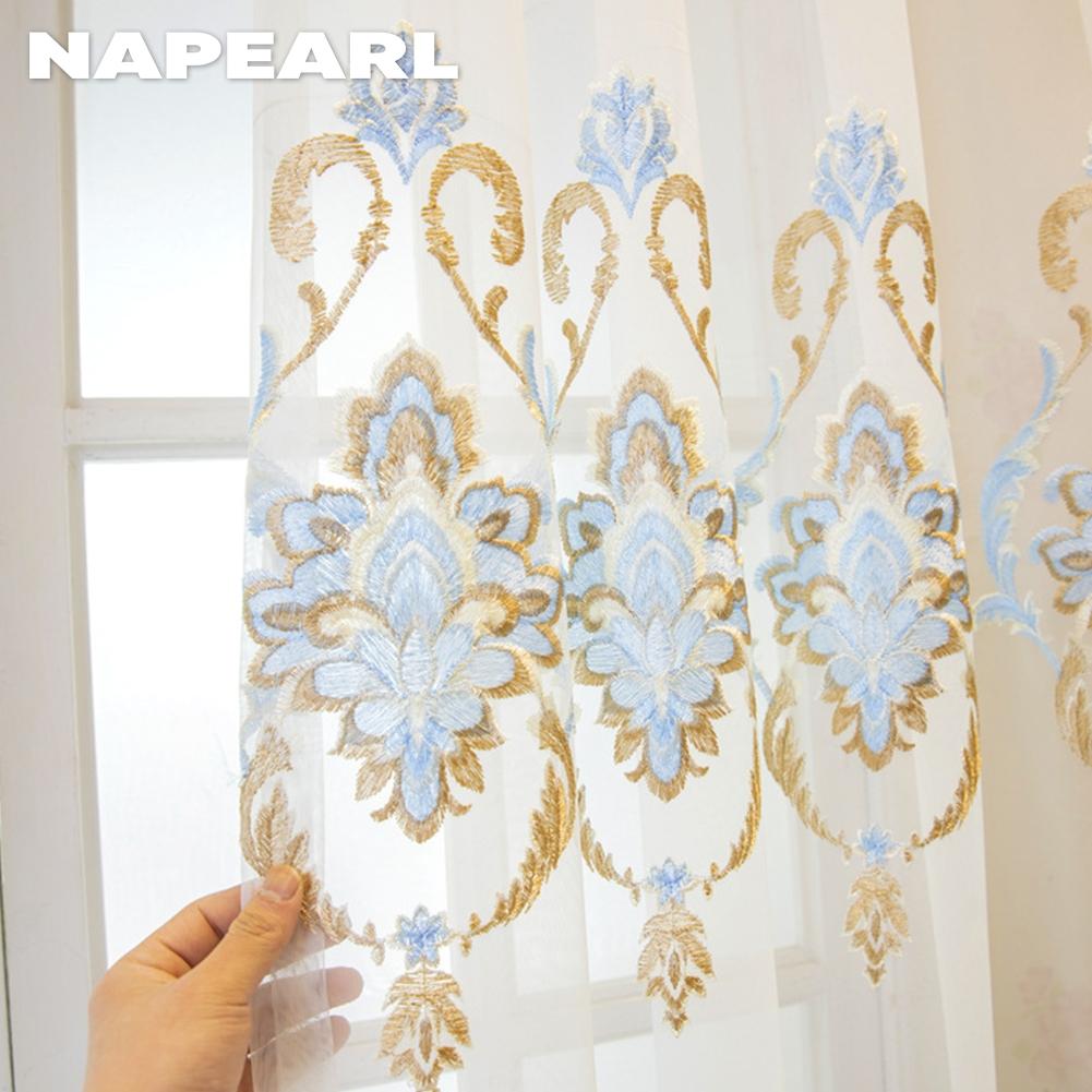 1PC NAPEARL European Embroidered Sheer Curtain Translucent 260cm Height Tulle for Living Room Bedroom Window Decoration Home Decor