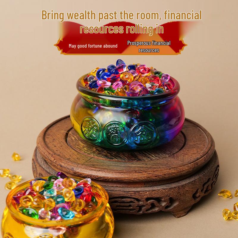 Citrine Feng Shui Treasure Pot with Gold Ingot and Multicolor Money Bag - Gift for New Beginnings