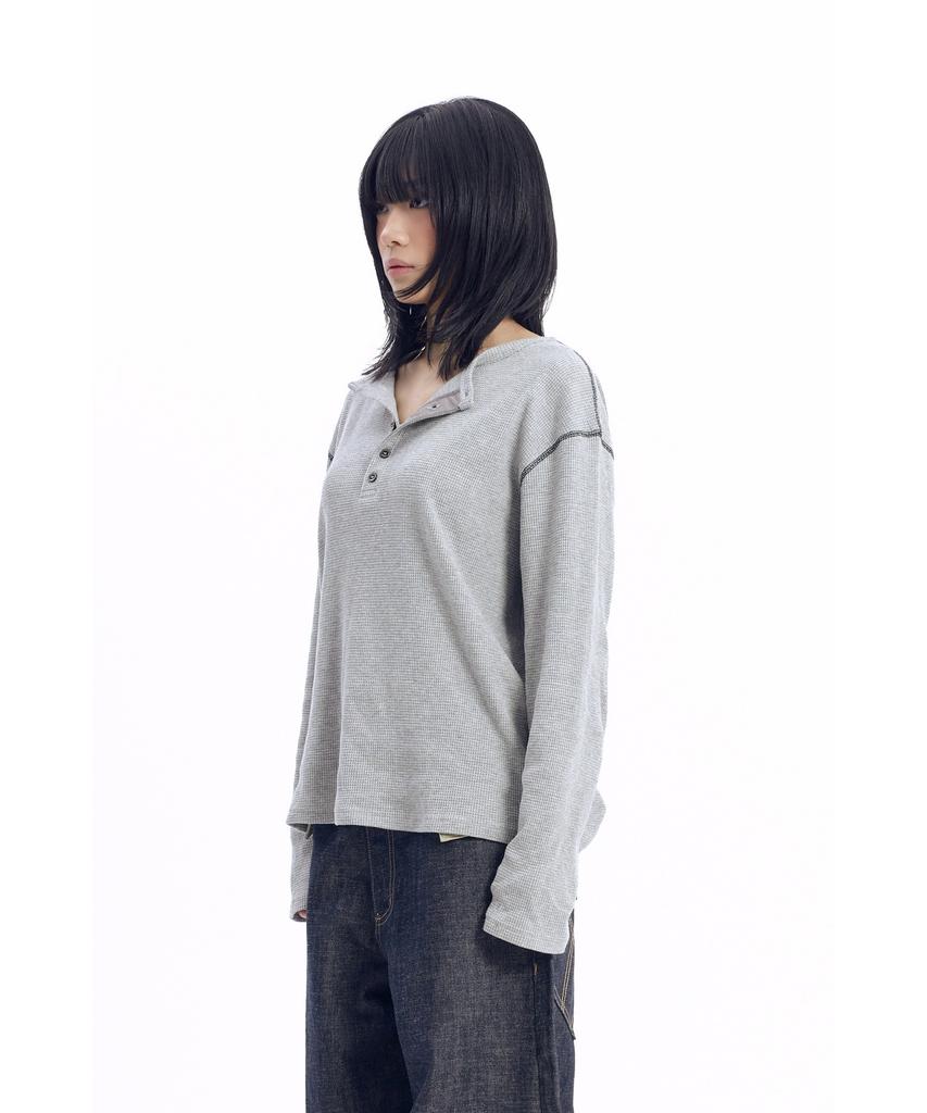 AAKAM Henry Neck Waffle Long Sleeve (Gray)