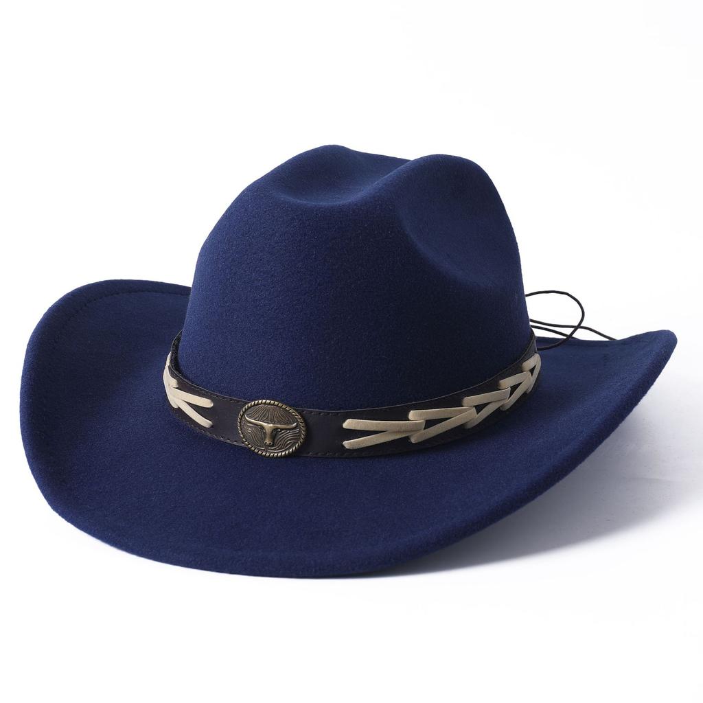 Cowboy hat European and American style big cowboy hat monochrome felt hat men and women big brim outdoor top hat