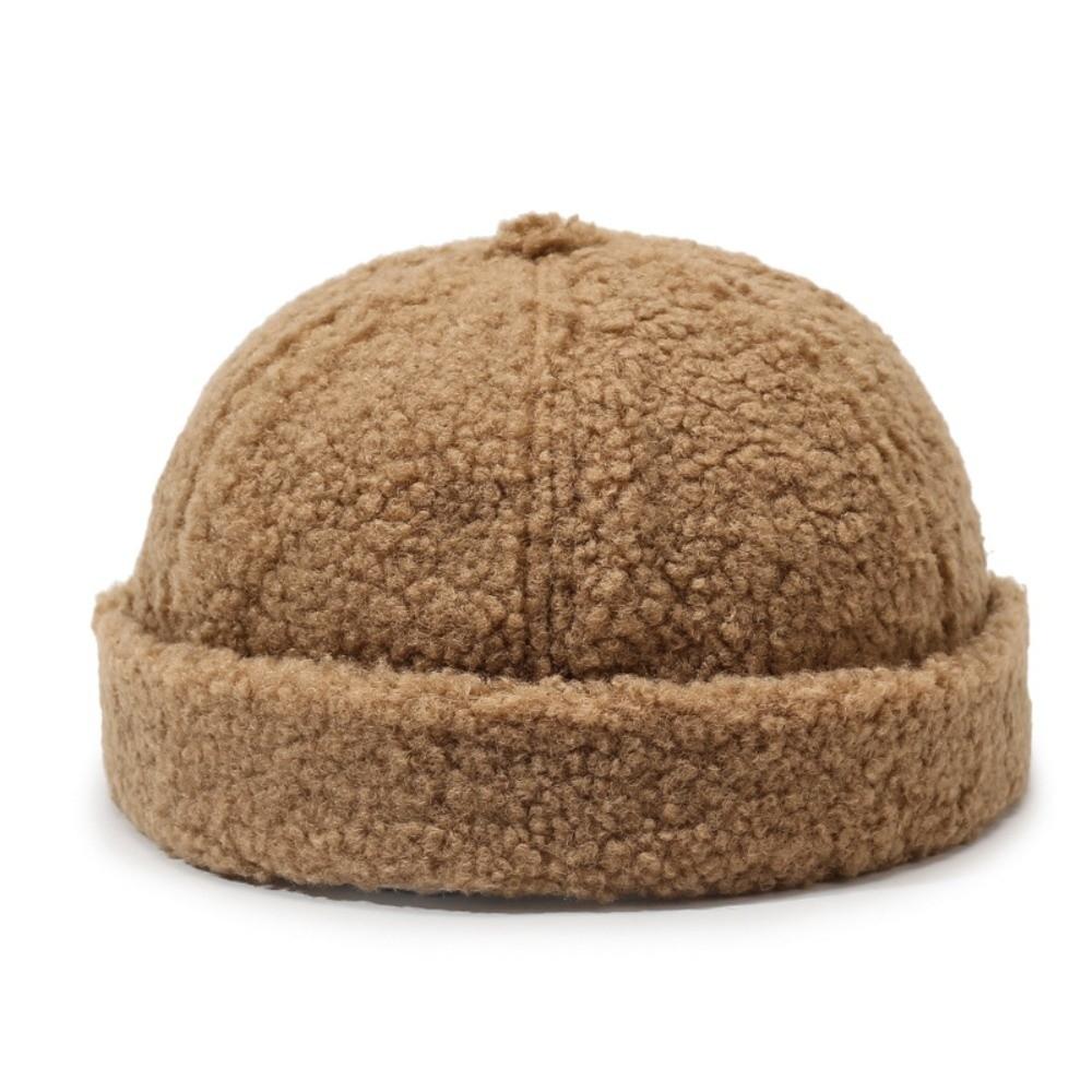 Rolled Edge Docker Cap Solid Color Beanie Hat Simple Brimless Hat  Autumn