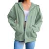 Women Autumn Sweatshirt Jacket Solid Color Hoodie Coat with Long Sleeves Drawstring Pockets Zipper Closure