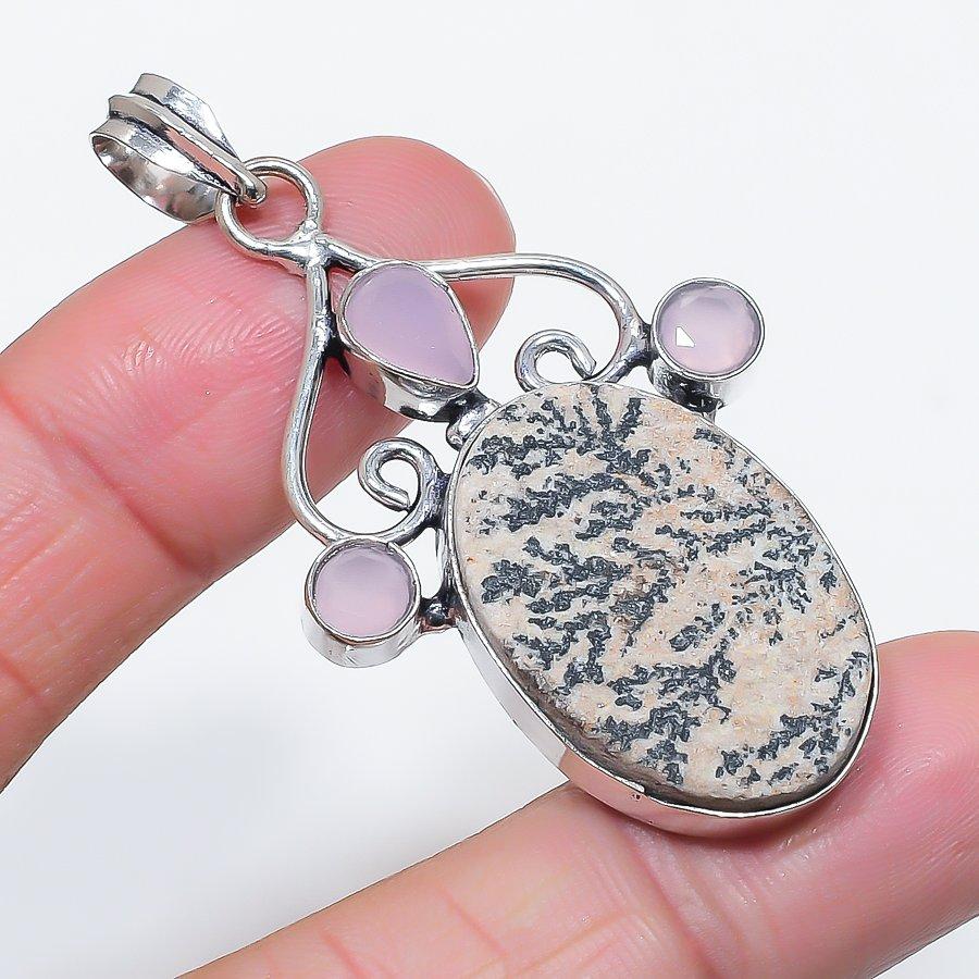 

Natural Psilomelane Dendritic 925 Sterling Silver Jewelry Pendant 2.36 t9B65