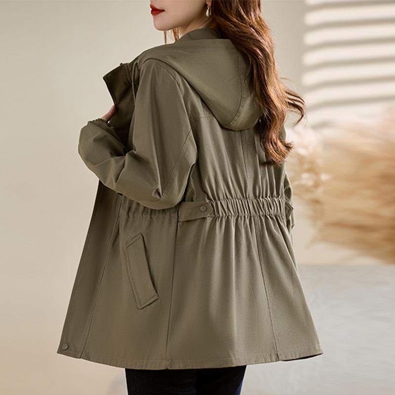 

Women s Mid-Length Trench Coat: Petite Hooded Jacket for Spring & Autumn XL