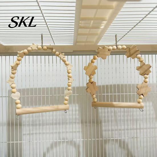 Parrot Climbing Toy Swing Perch, Solid Wood Perch Pole, Wooden Blocks And Beads Arch, Unpainted Bird for Small Medium Parrots with