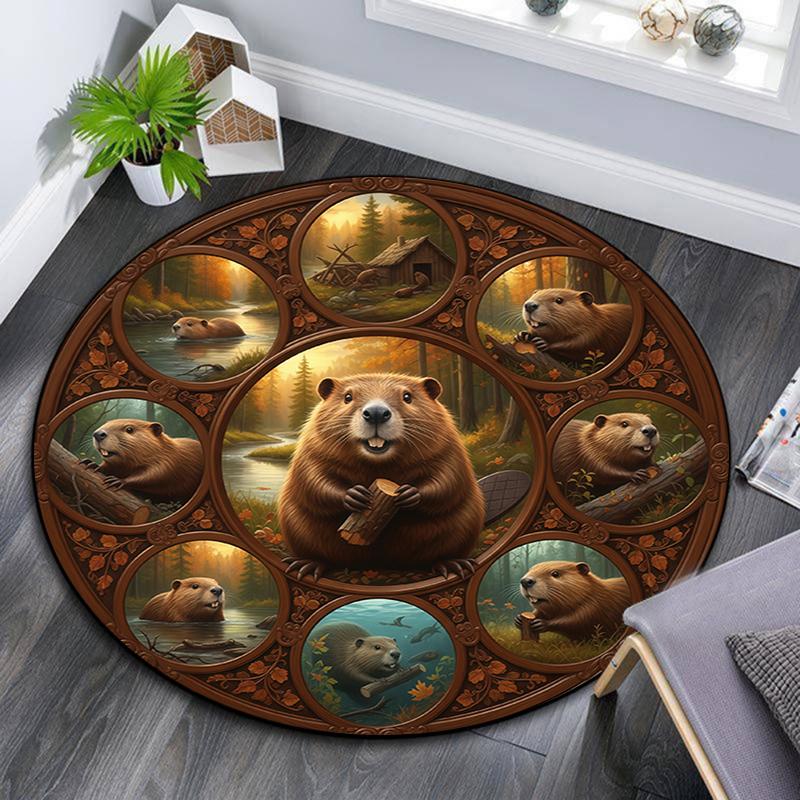 Tappeto Rotondo con Stampa Cartoon, Tappeto per Soggiorno Camera da Letto Divano Sala Giochi Decorazione, Tappetino Antiscivolo