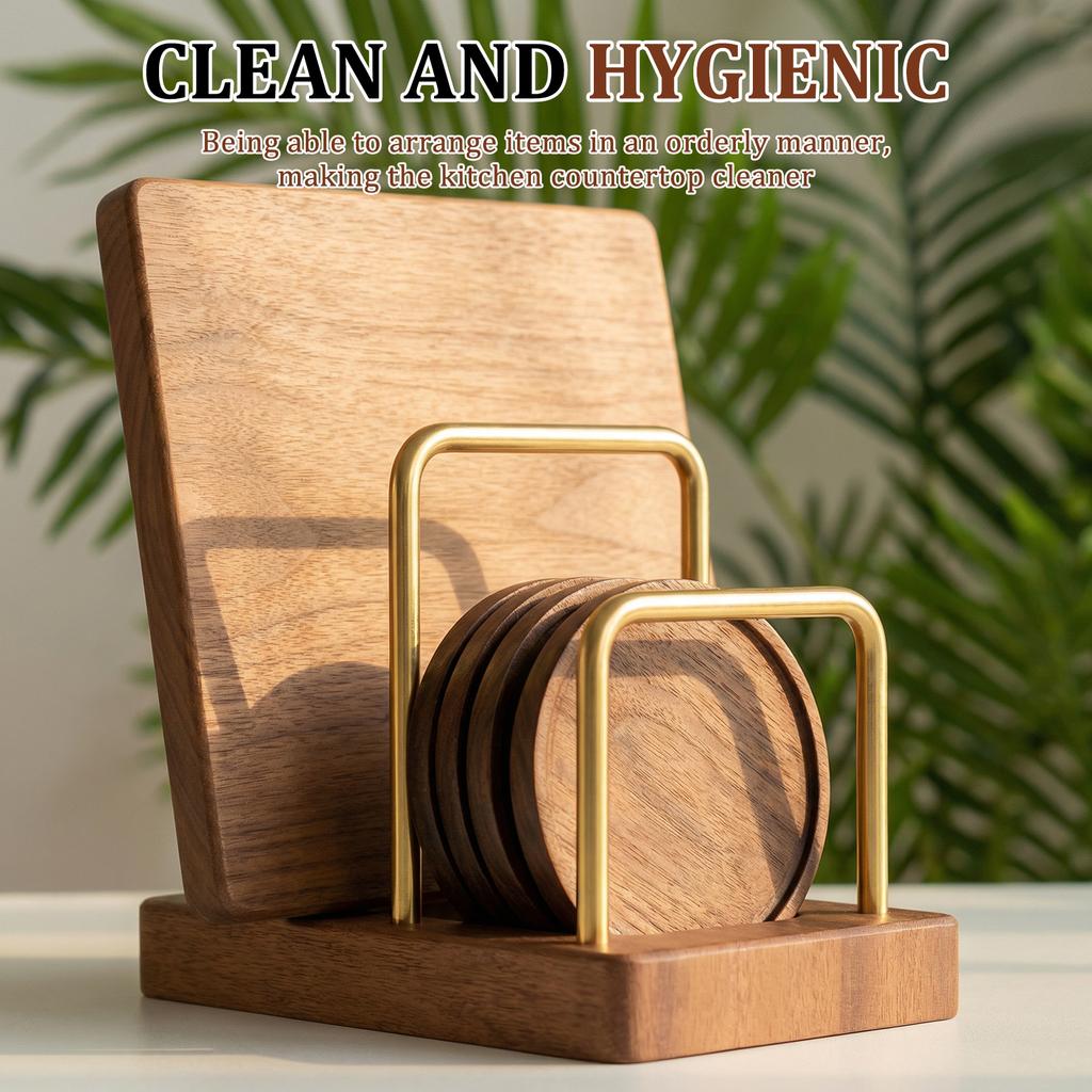 Pot Lid Rack Cutting Board Organizer Wood Base Baking Pan Chopping Storage Kitchen Countertop Cabinet Kitchenware Accessory