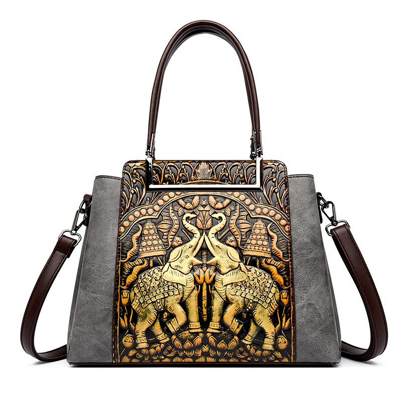 

Женские сумки и сумки через плечо с этническим принтом — большая вместимость с художественным тисненым узором серый