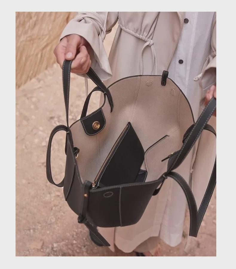 2024 Höst Äkta Läder Stor Kapacitet Dam Axelväska