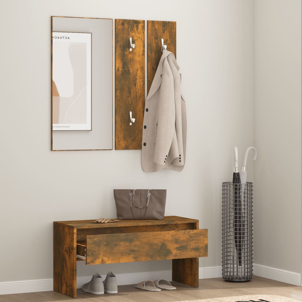 Hallway Furniture Set Smoked Oak Wood Based Material