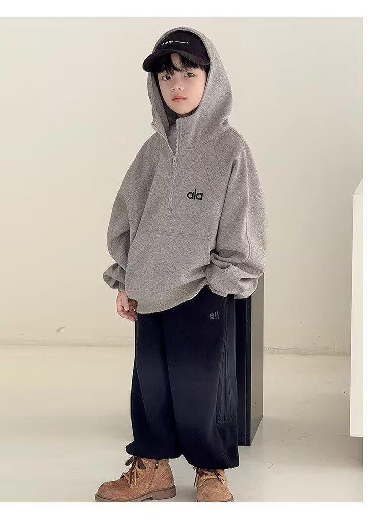 Boys' Velvet-Lined Hooded Sweatshirt - 2026 Trendy Winter Fleece for Big Kids