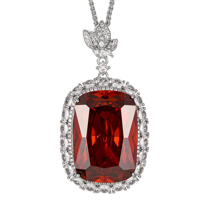 Jewelry Copper Bottom Gold-Plated Simulation Orange Red Zirconium Temperament Pendant Necklace Main Stone 20 * 28