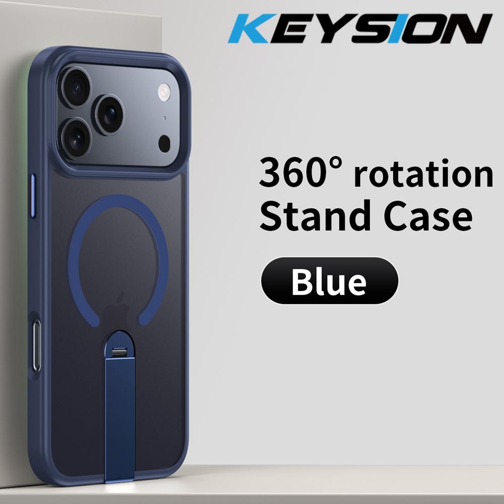 KEYSION 360 Hidden Metal Stand Magnetic Case for Magsafe for iPhone 17 Pro Max Air Transparent Matte Shockproof Phone Back Cover