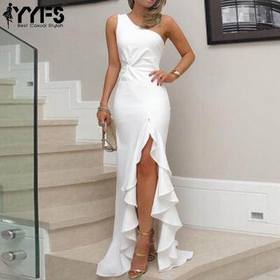 Women's Fashion Summer Spring Solid Color Print Sleeveless Oblique Collar High Waist Casual Dresses