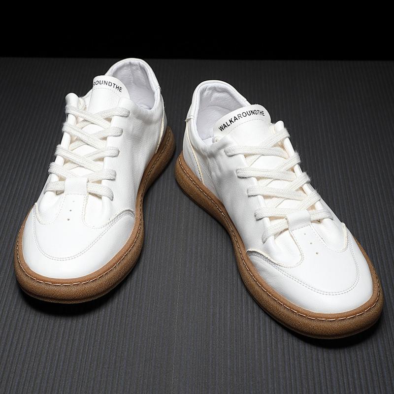 New Shoes for Men Cow Leather Casual Shoes Fashion White Flat Skateboard Shoes Soft Leather Lace-up Loafers