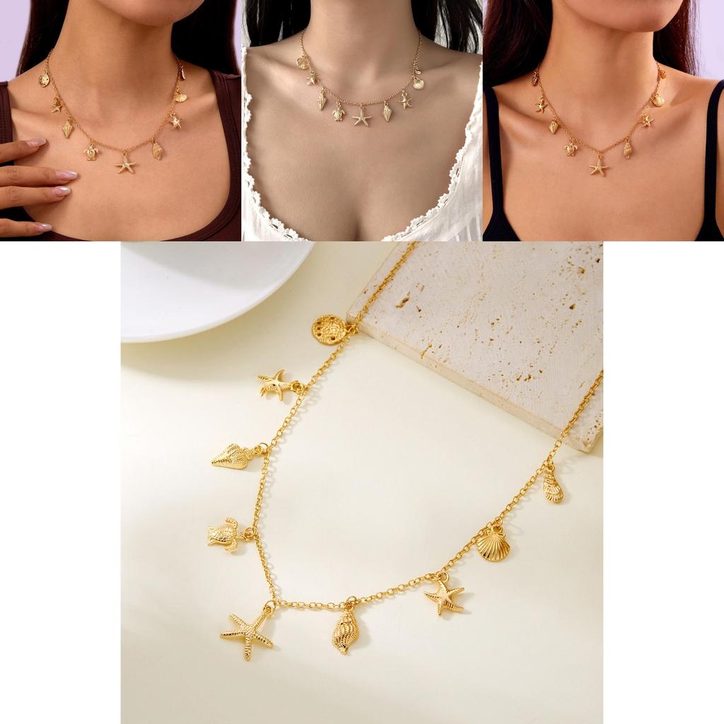 Schelp Hanger Ketting Met Legering Ketting Voor Dames Strand Mode