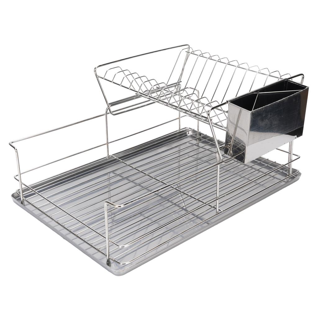 Dish Drying Rack Space Saving 2 Tier Dish Rack for Kitchen Counter Stainless Steel Dish Drainer with Cutlery Holder