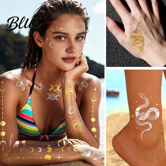 Decorative Body Art Decals Golden Silver-color Metallic Tattoo Sticker for Women Girls Temporary Tattoos Face Arm Decoration Waterproof Fake