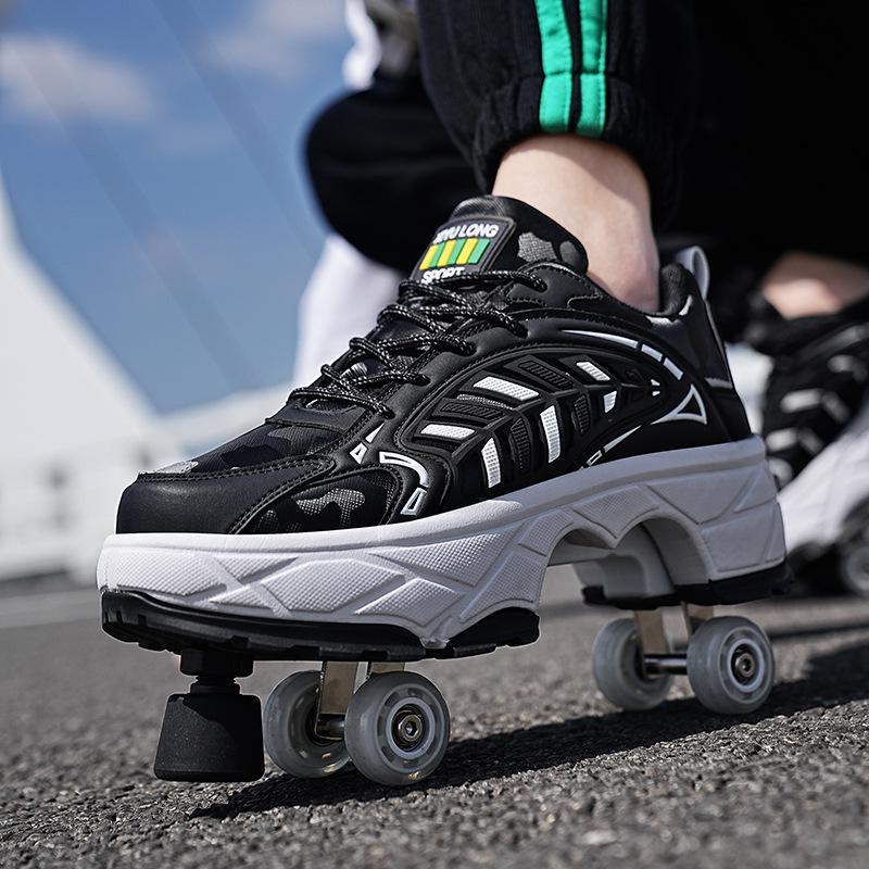 New Adult & Student Deformation Roller Skates with Brakes - Boys' & Girls' Four-Wheel Walking Shoes