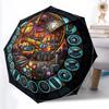 Construction Glass Pattern Umbrella, Portable and Foldable Design, 8 Ribs, a Casual Accessory for Halloween, Christmas, and Birthday Gifts.