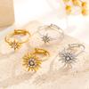 Retro Charm Sparkling Full Zircon Sun Flower Start Adjustable Opening Ring for Women Stainless Steel Finger Jewelry Accessories