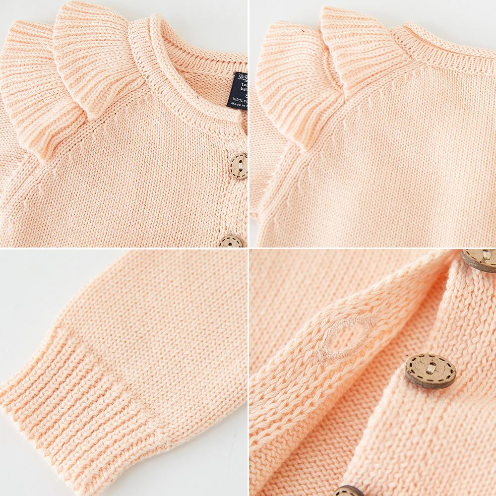 Cute Doll Children's Knitted Cardigan Spring and Autumn New Girls Sweater Stylish Coat
