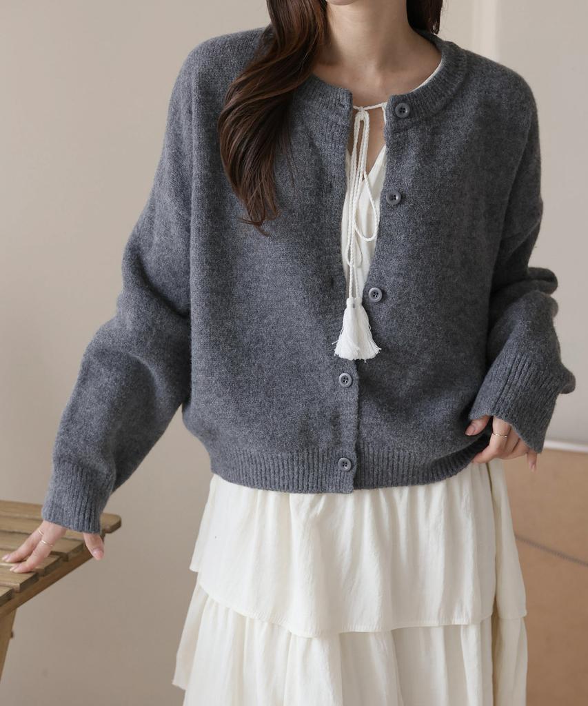 Bbaebbae Round Neck Simple Cozy Button Knit Cardigan 3 Colors