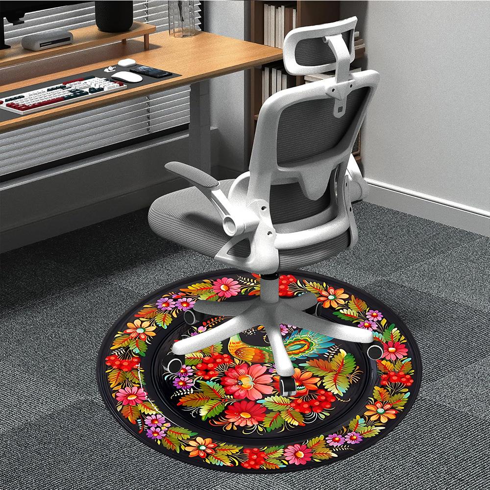 1pc Hand-Painted Bird Design Chair Carpet for Office Non-Slip, Machine Washable Rug for Office - Holiday DecorMachine Made yy25102910 80cm by 80cm