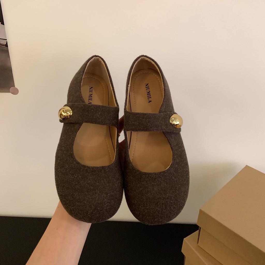 Late evening breeze gentle suede Mary Jane shoes women's single shoes 2025 new French retro with skirt ballet shoes ladyshoes