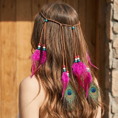 Intricate Beadwork Bohemian Tassel Headband Tribal Feather Hair Extensions  Themed Photoshoot Props