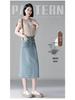 Damen Hellblauer High-Waist Jeans-A-Linien-Rock mit Schlitz - Frühjahr 2026 Mode