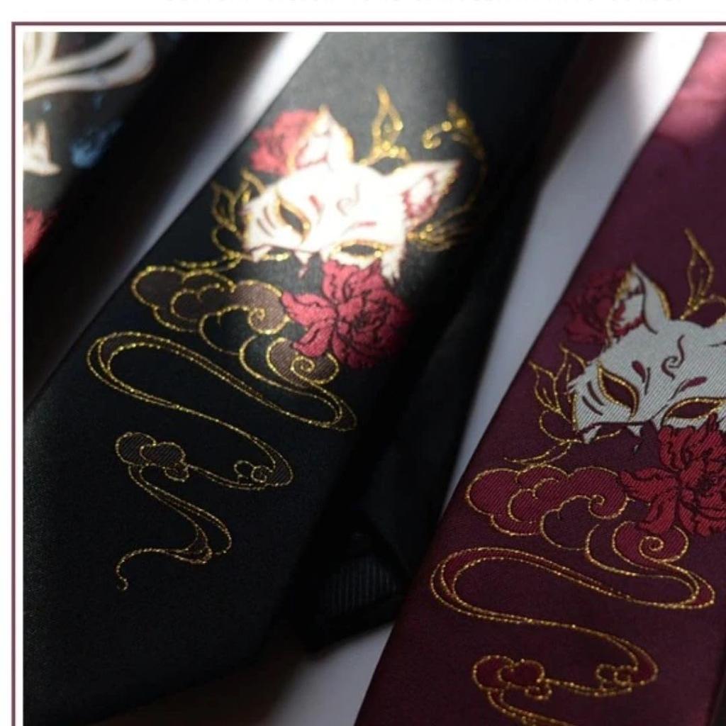 [AiO JAPAN] Necktie, Japanese Pattern, Black Nine-Tailed Fox, Gift, Small Gift, Present
