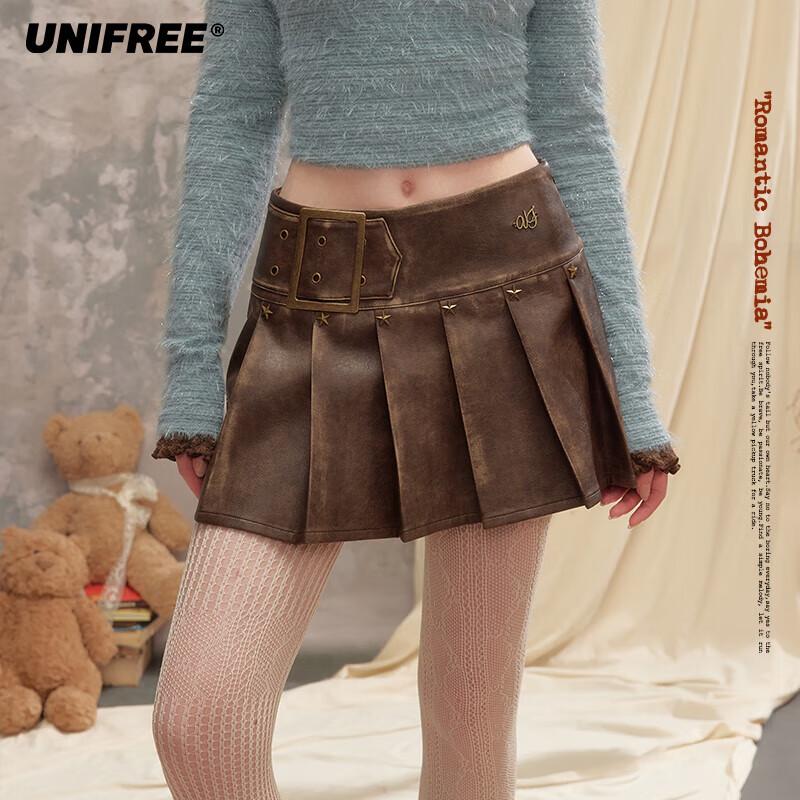 UNIFREE Plus Size Retro Faux Leather A-Line Skirt L