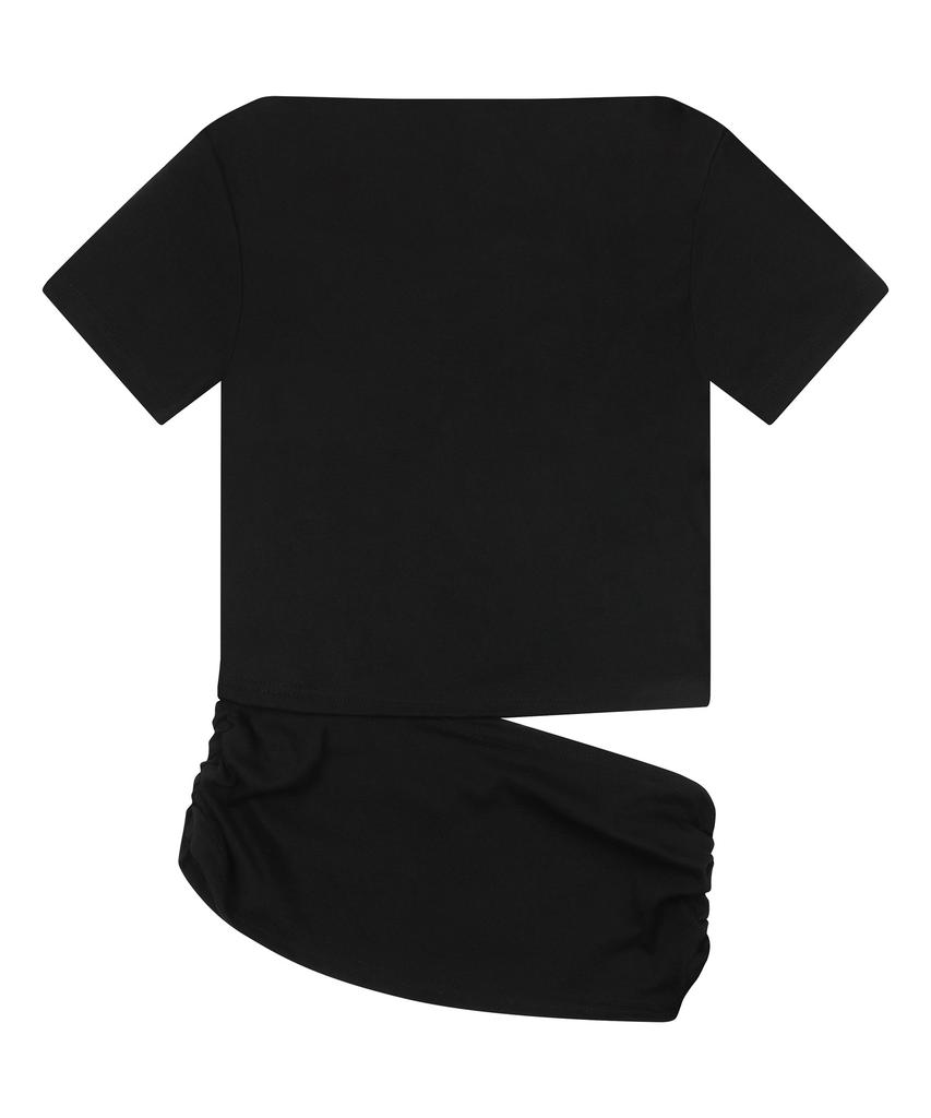 MUCENT Rebar Shirring Slit Off-Shoulder Short Sleeve Tee (3 Colors)