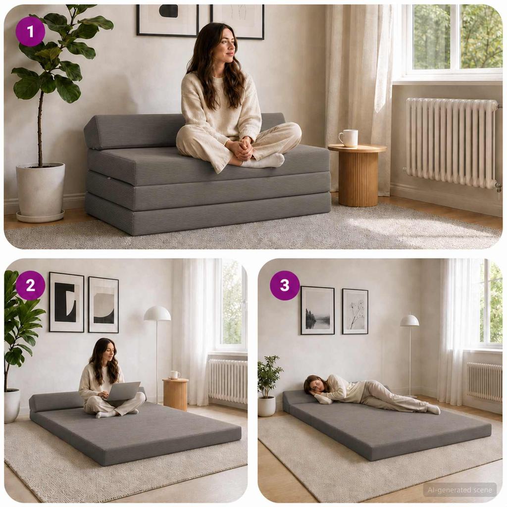 Folding Sofa Bed Light Grey 120 x 60 x 49 cm Fabric