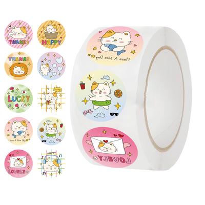 500 Pictures/roll Roll Stickers Tape Cute Kitten Handbook Material Decorative Envelope Seal Stickers