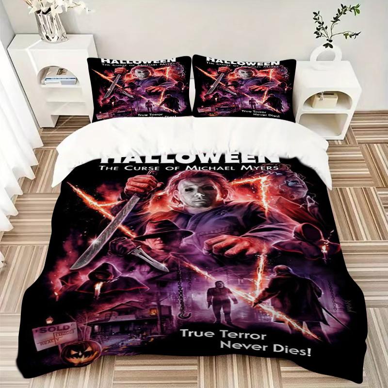 3Pcs Halloween Myers' True Terror Bedding Set Soft Fabric Duvet Cover Pillowcases Home Christmas Xmas Halloween Gift 1 Duvet Cover 2 Pillowcase L1190