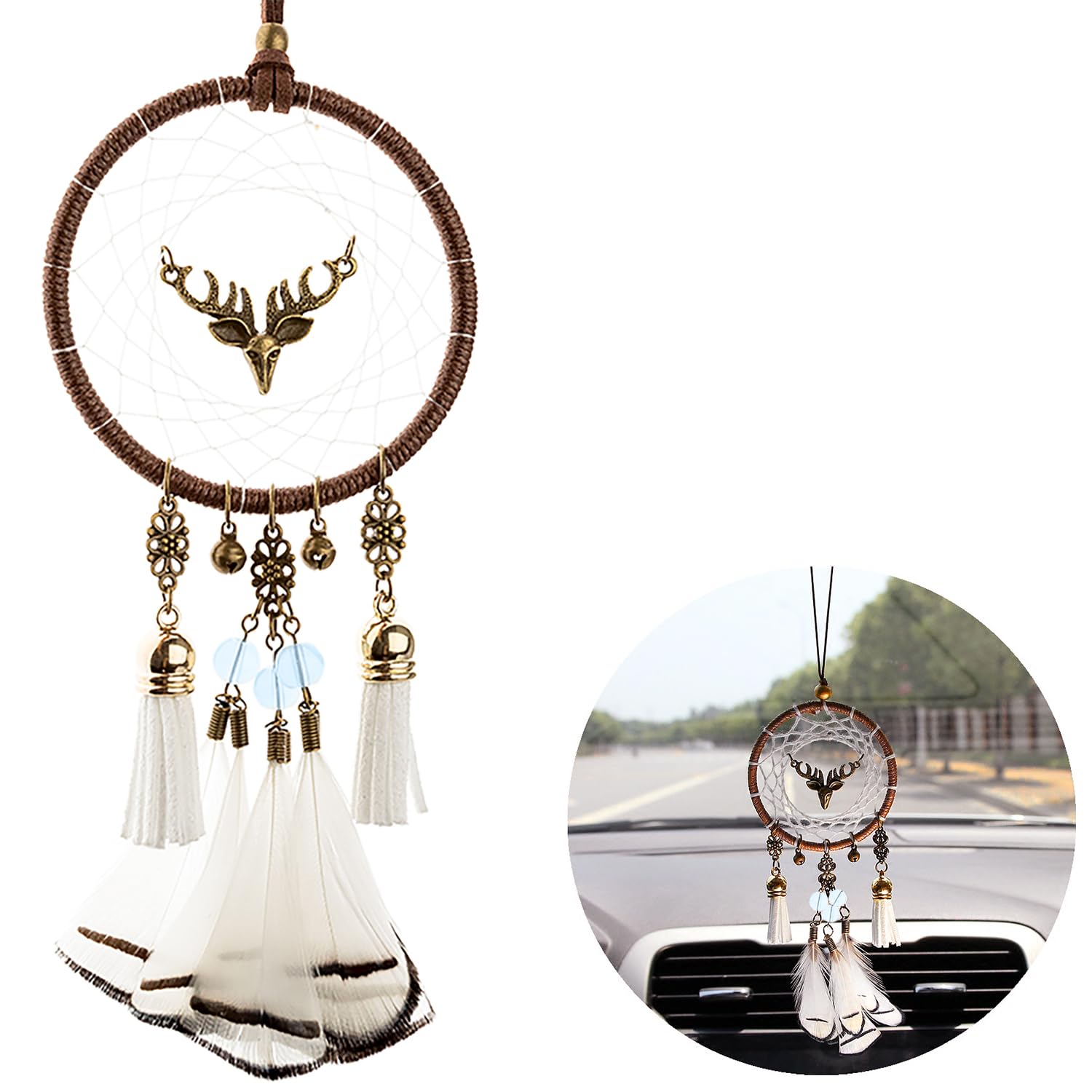 

Car Accessory Pendant Dreamcatcher Car Ornament Feather Rearview Mirror Ornament Hanging Car Decoration Interior Decoration Feather Ornament Wind