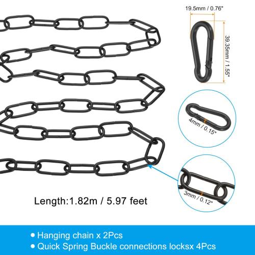 PATIKIL 1.82 M Black Finish Lighting Hanging Chains, Set of 2, Metal Loop Chains for Hanging Plant Pendant Chandelier Light Fixtures